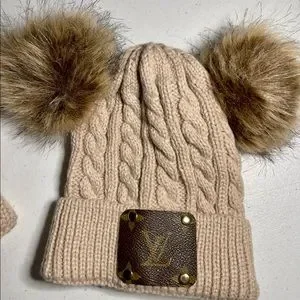 Accessories | Mommy Me Double Pom Pom Upcycled Luxury Beanie  display picture 2
